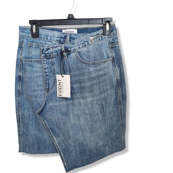 Evidnt Los Angeles Blue Denim Asymmetric Wrap ‎ Skirt Sz 25 NWT - Picture 1 of 11
